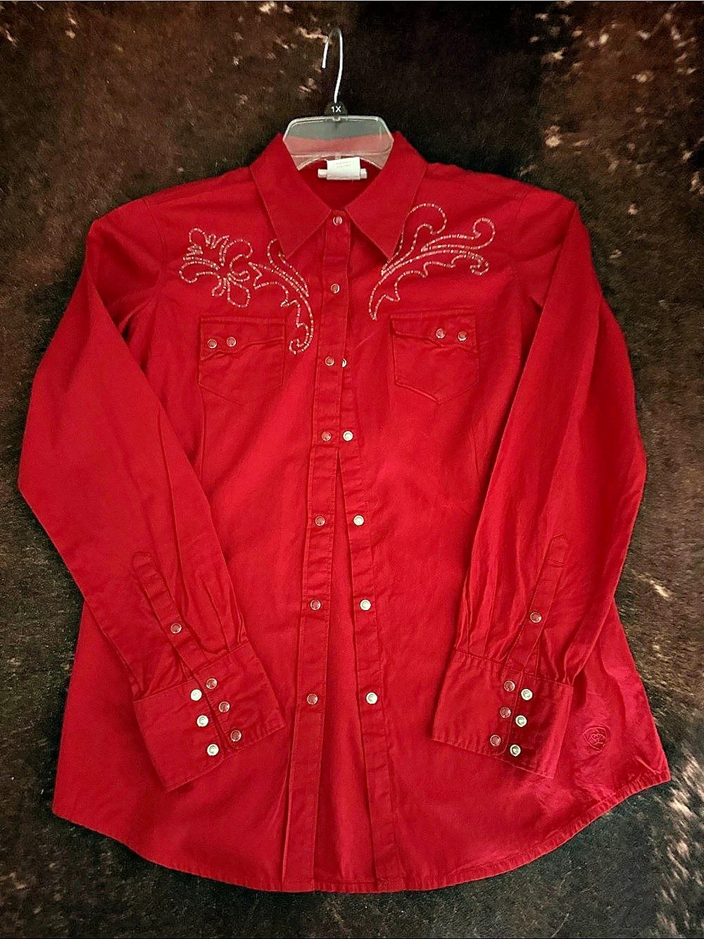 Ariat Western Beaded Button Down Maroon Shirt Size Women’s Small